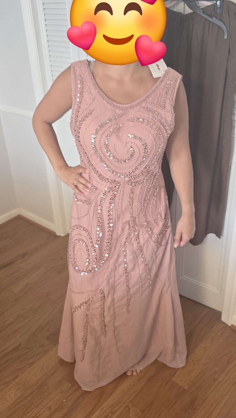 Sleeveless Blush Pink Sequin Swirl Evening Dress